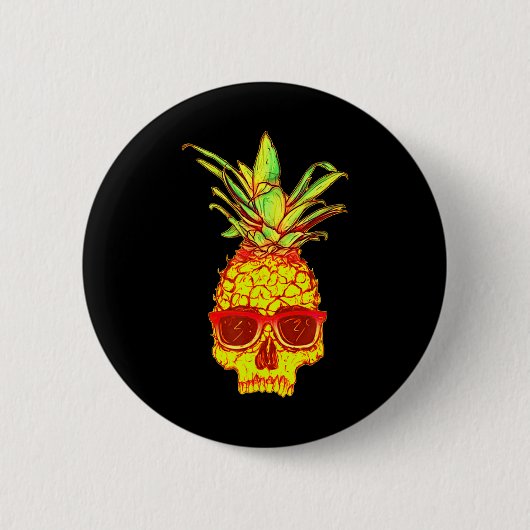 Ananas-Schädel mit Ananas Retro Tropical Aesthe Button (Vorderseite)