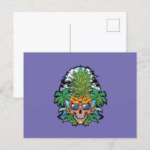Ananas-Schädelkopf mit Brille und Kokospalmen Postkarte