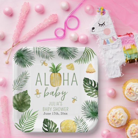 Ananas & Schnuller Aloha Baby Showroom Grün Pappteller (Party)