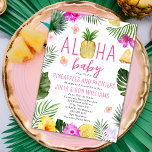 Ananas & Schnuller Pink Girl Baby Dusche Luau Einladung<br><div class="desc">Ananas & Schnuller Babydusche Thema mit Illustration einer Ananas in das Design "aloha baby" mit Palm-Blätter,  Blume und Ananas integriert.</div>