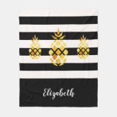 Ananas, schwarz-goldfarbene Streifen, Name Fleecedecke (Vorderseite)