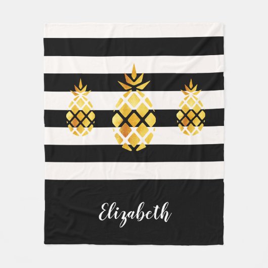 Ananas, schwarz-goldfarbene Streifen, Name Fleecedecke (Vorderseite)