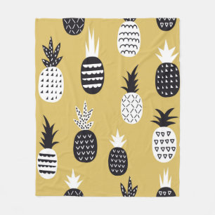 Ananas, schwarz und weiß, nahtloses Muster Fleecedecke