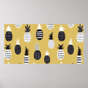 Ananas, schwarz und weiß, nahtloses Muster Poster