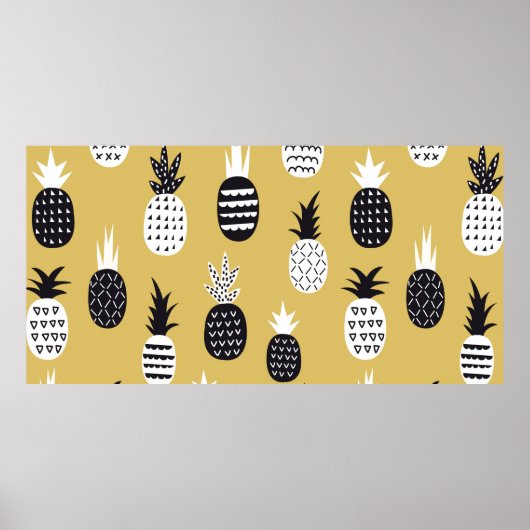 Ananas, schwarz und weiß, nahtloses Muster Poster (Vorne)