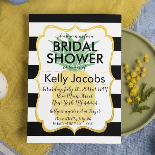 Ananas Schwarz-Weiß-Brautdusche Einladung