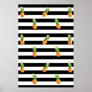 Ananas, schwarze Streifen, Ananas-Leinwand Poster