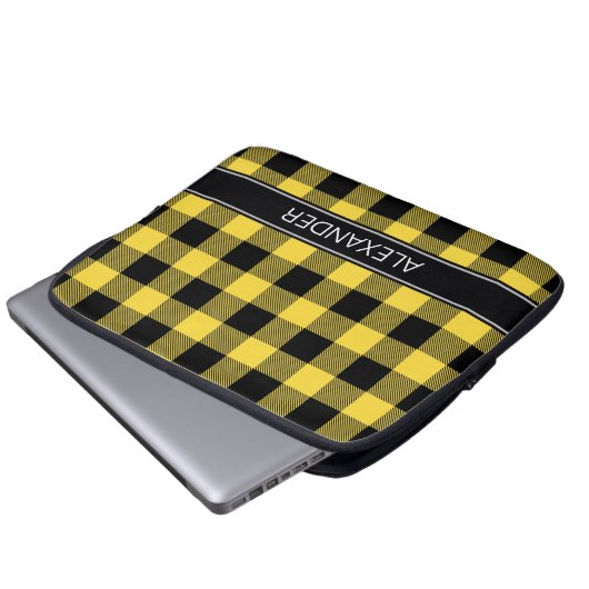 Ananas Schwarzer Buffalo Karo Karierter Name Monog Laptopschutzhülle (Vorne Knopf)