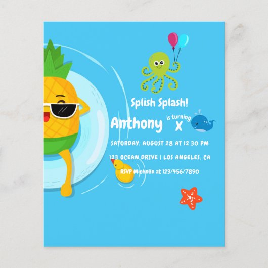Ananas Sommer Splish Splash Geburtstagsparty Flyer (Vorne)