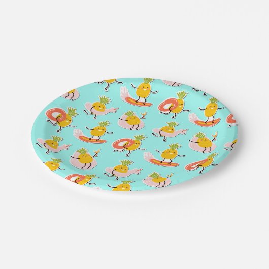 Ananas-Sommerspinnpapier Pappteller (Schrägansicht)