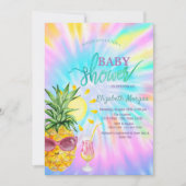 Ananas, Sonne, Cocktail Gefärbte Krawatte Babydusc Einladung (Vorderseite)