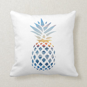Ananas Sonnenuntergang und Blaue Ozeanwellen Kissen