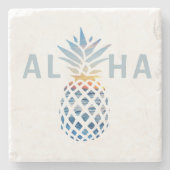 Ananas Sonnenuntergang und Blaue Ozeanwellen Steinuntersetzer (Vorderseite)