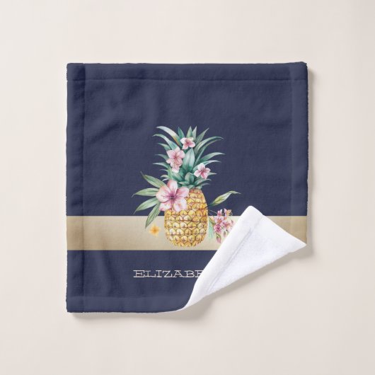 Ananas, Streifen Badhandtuch Set (Waschlappen)