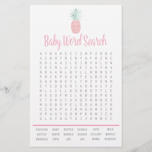 Ananas Summer Word Search Baby Shower Game Flyer (Vorne)