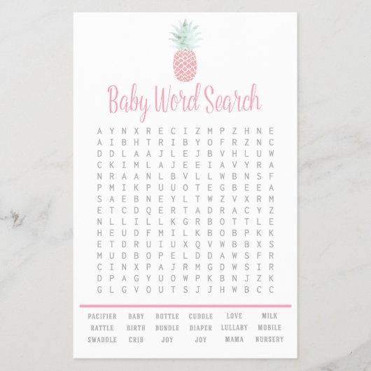 Ananas Summer Word Search Baby Shower Game Flyer (Vorne)
