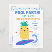 Ananas Surfer Geburtstag Pool Party Kinder Einladungspostkarte (Vorne/Hinten)