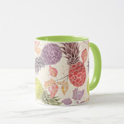 Ananas, süßes Paar, Obst, Aquarell Tasse (VorderseiteRechts)
