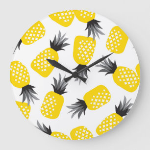 Ananas Textur, Vintages Sommermuster. Große Wanduhr