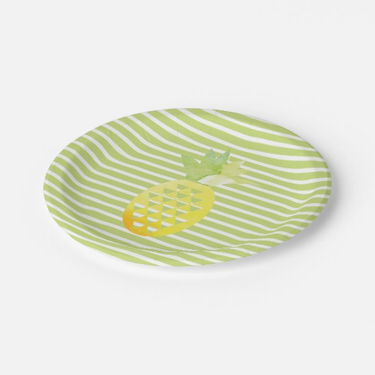 Ananas Trendy Stripes Fruchtiges Party Pappteller (Schrägansicht)