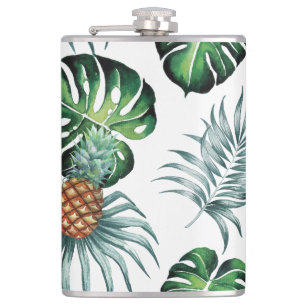Ananas-Tropen-Watercolor-Dschungel-Palm-Muster Flachmann