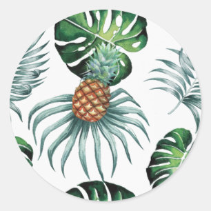 Ananas-Tropen-Watercolor-Dschungel-Palm-Muster Runder Aufkleber