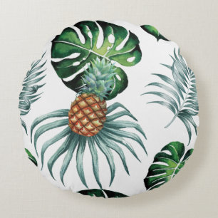 Ananas-Tropen-Watercolor-Dschungel-Palm-Muster Rundes Kissen