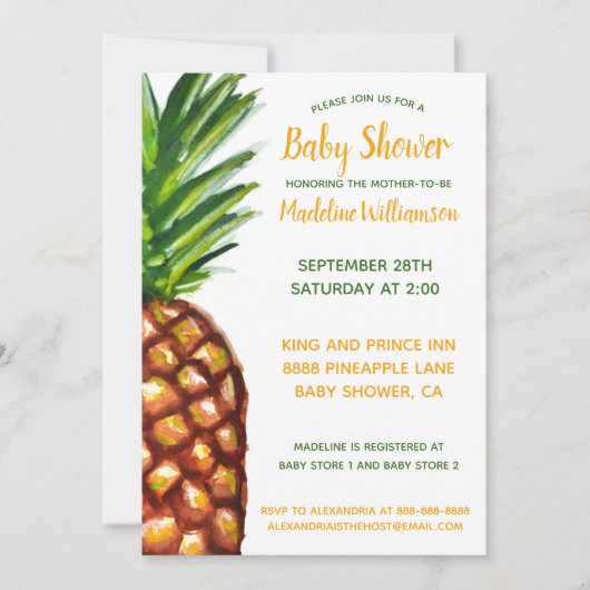 Ananas Tropical Baby Dusche Einladung (Vorderseite)
