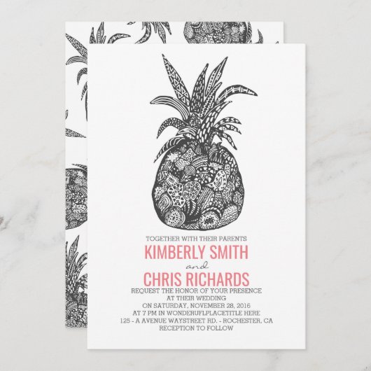 Ananas Tropical Beach Hochzeit Einladung (Vorne/Hinten)
