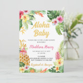 Ananas Tropical Floral Aloha Babydusche Einladung (Stehend Vorderseite)