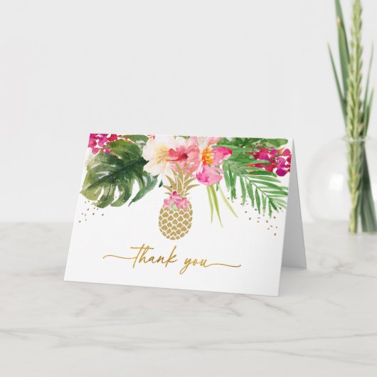 Ananas Tropical Floral Baby Shower Dankeskarte (Vorderseite)