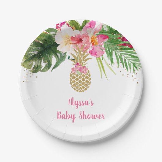 Ananas Tropical Floral Baby Shower Pappteller (Vorderseite)
