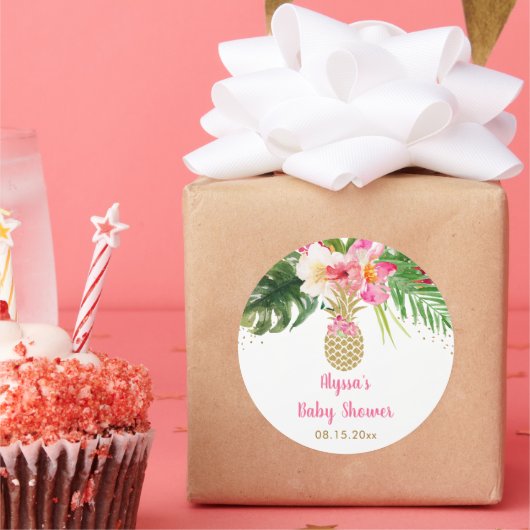 Ananas Tropical Floral Baby Shower Runder Aufkleber (Party)