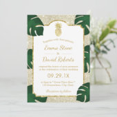Ananas Tropical Wedding Eleganter ElfenbeinGlitzer Einladung (Stehend Vorderseite)
