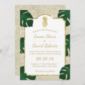 Ananas Tropical Wedding Eleganter ElfenbeinGlitzer Einladung (Vorne/Hinten)