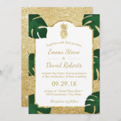 Ananas Tropical Wedding Modern Gold Glitzer Einladung (Vorne/Hinten)