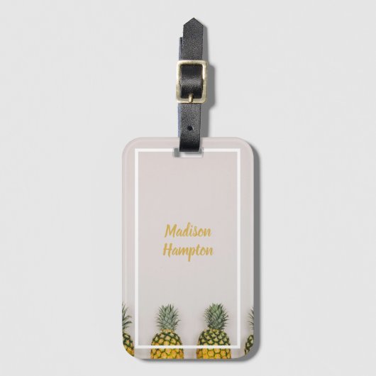 Ananas tropisch mit Namen Gepäckanhänger (Vorderseite Vertikal)