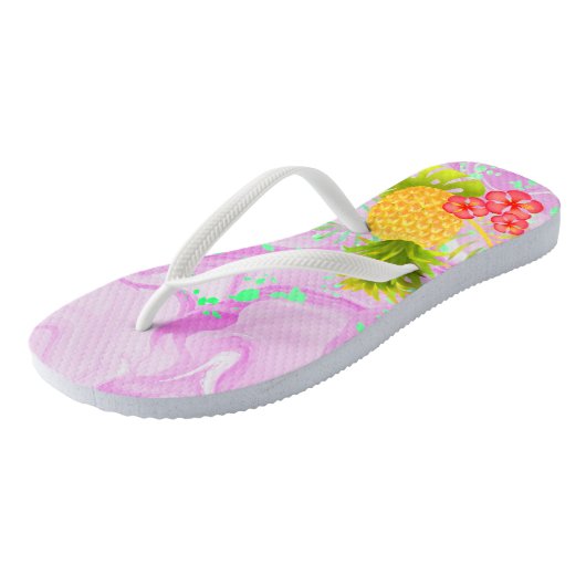 Ananas Tropisch Pink Agate Flip Flops Badesandalen (Schrägansicht)