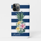 Ananas tropische Blume, Navy Blue Striped Case-Mate iPhone Hülle (Rückseite)