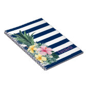 Ananas tropische Blume Navy Blue Stripes Notizblock (Rechte Seite)