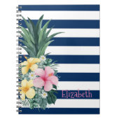 Ananas tropische Blume Navy Blue Stripes Notizblock (Vorderseite)