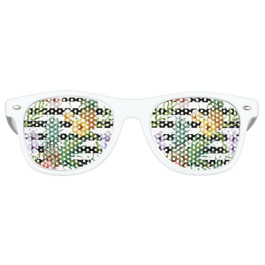 Ananas, tropische Blume, schwarz Streifen Partybrille (Vorderseite)