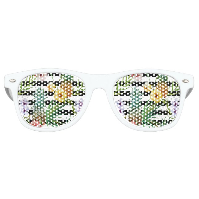 Ananas, tropische Blume, schwarz Streifen Partybrille (Vorderseite)