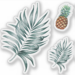 Ananas Tropische Früchte und Blatt Aquarellmalerei Aufkleber