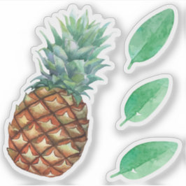 Ananas Tropische Früchte und Wasserfarbe Blatt Aufkleber