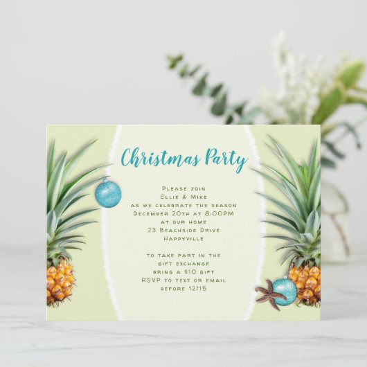 Ananas Tropische Weihnachtsfeier Party Einladung (Stehend Vorderseite)