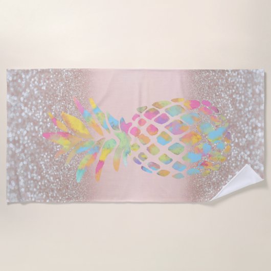 Ananas Tropischer Glitzer Bokeh Strandtuch (Vorderseite)