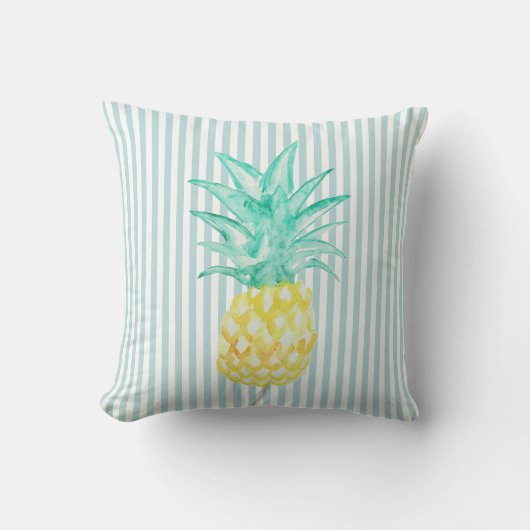 Ananas Tropisches Aquamarines Streifen Kissen (Vorderseite)