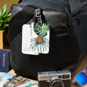 Ananas-Tropisches-Aquarell-Dschungel-Palm-Muster Gepäckanhänger