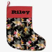 Ananas tropisches Blütenbild auf schwarz Großer Weihnachtsstrumpf (Vorderseite)